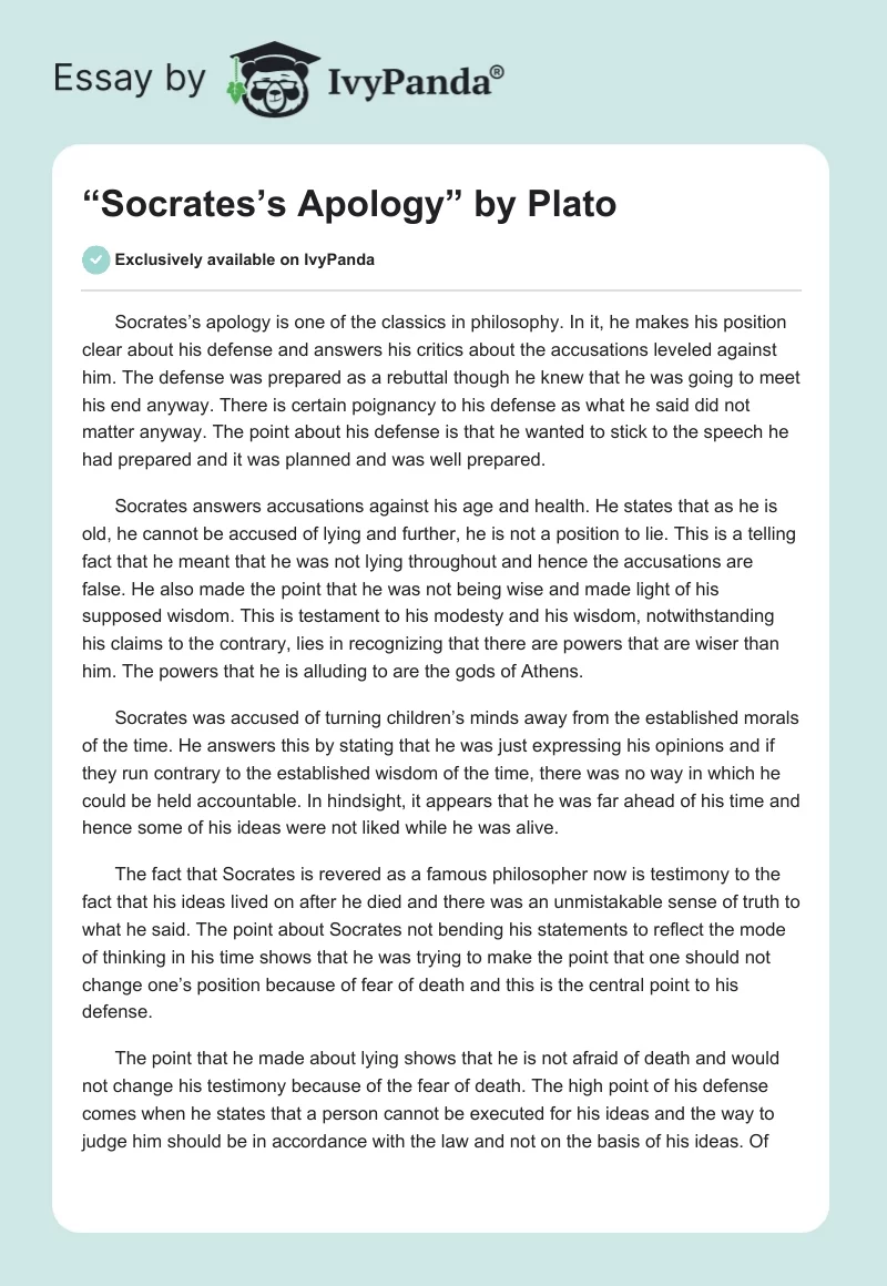 “Socrates’s Apology” by Plato. Page 1