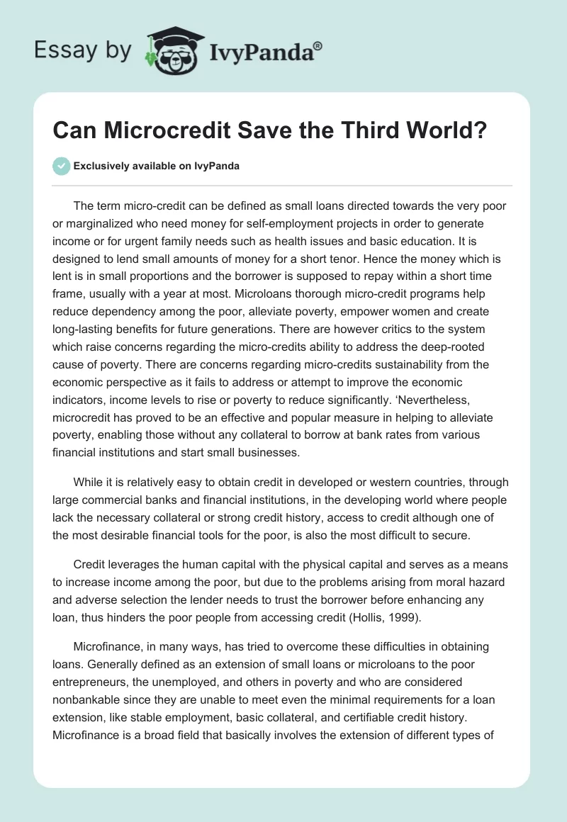 Can Microcredit Save the Third World?. Page 1