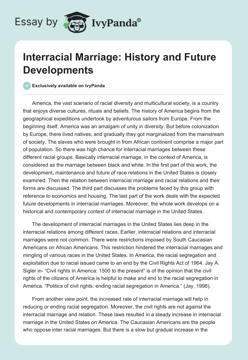 Interracial Marriage: History and Future Developments. Page 1