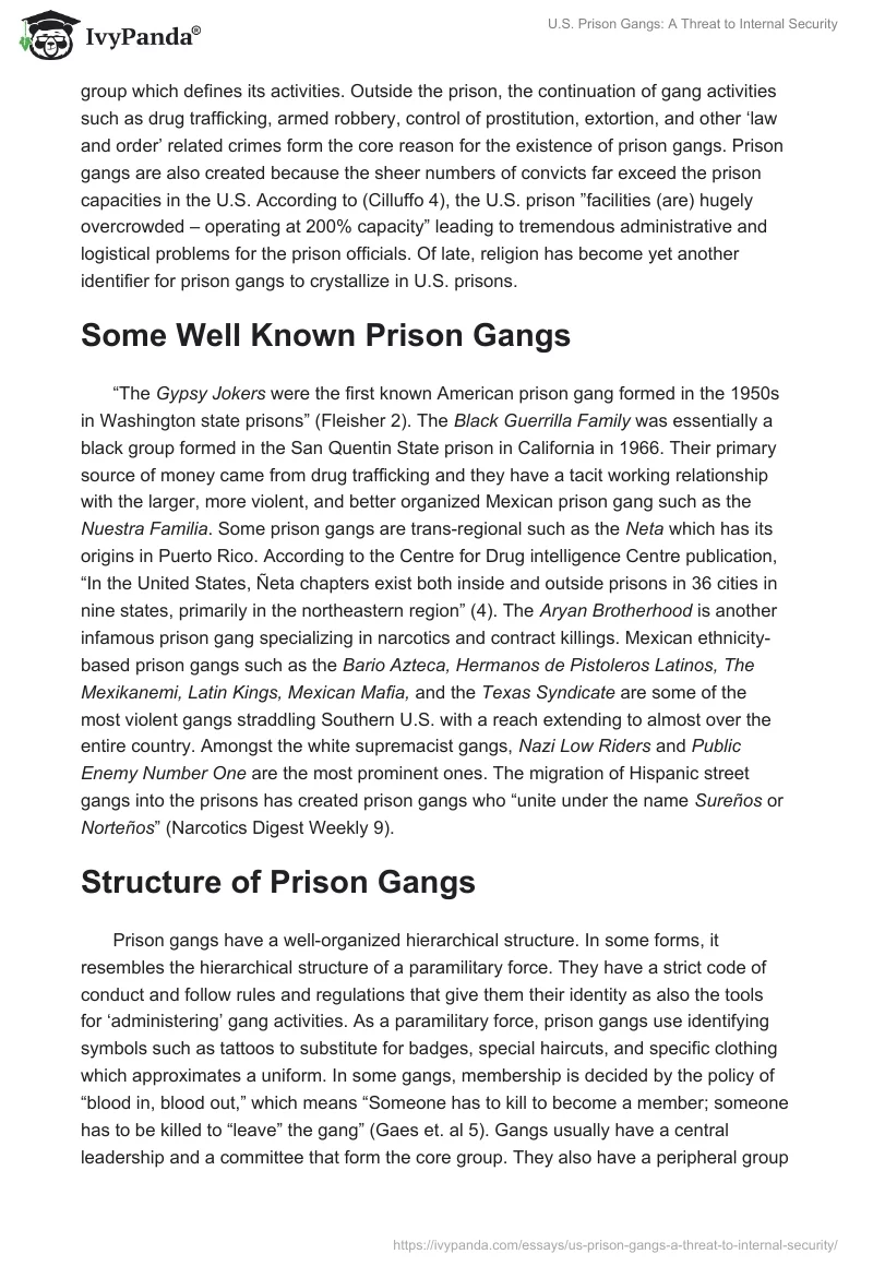 U.S. Prison Gangs: A Threat to Internal Security. Page 2