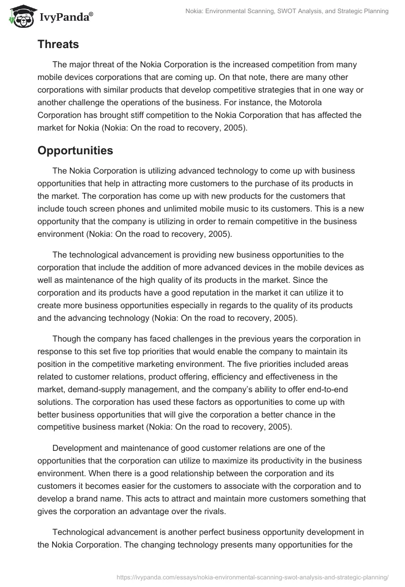Nokia: Environmental Scanning, SWOT Analysis, and Strategic Planning. Page 4