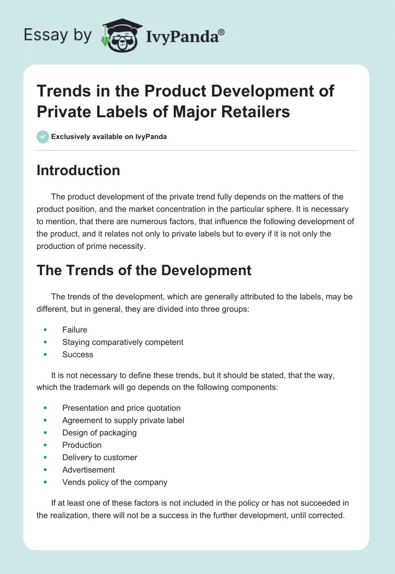 Trends in the Product Development of Private Labels of Major Retailers. Page 1