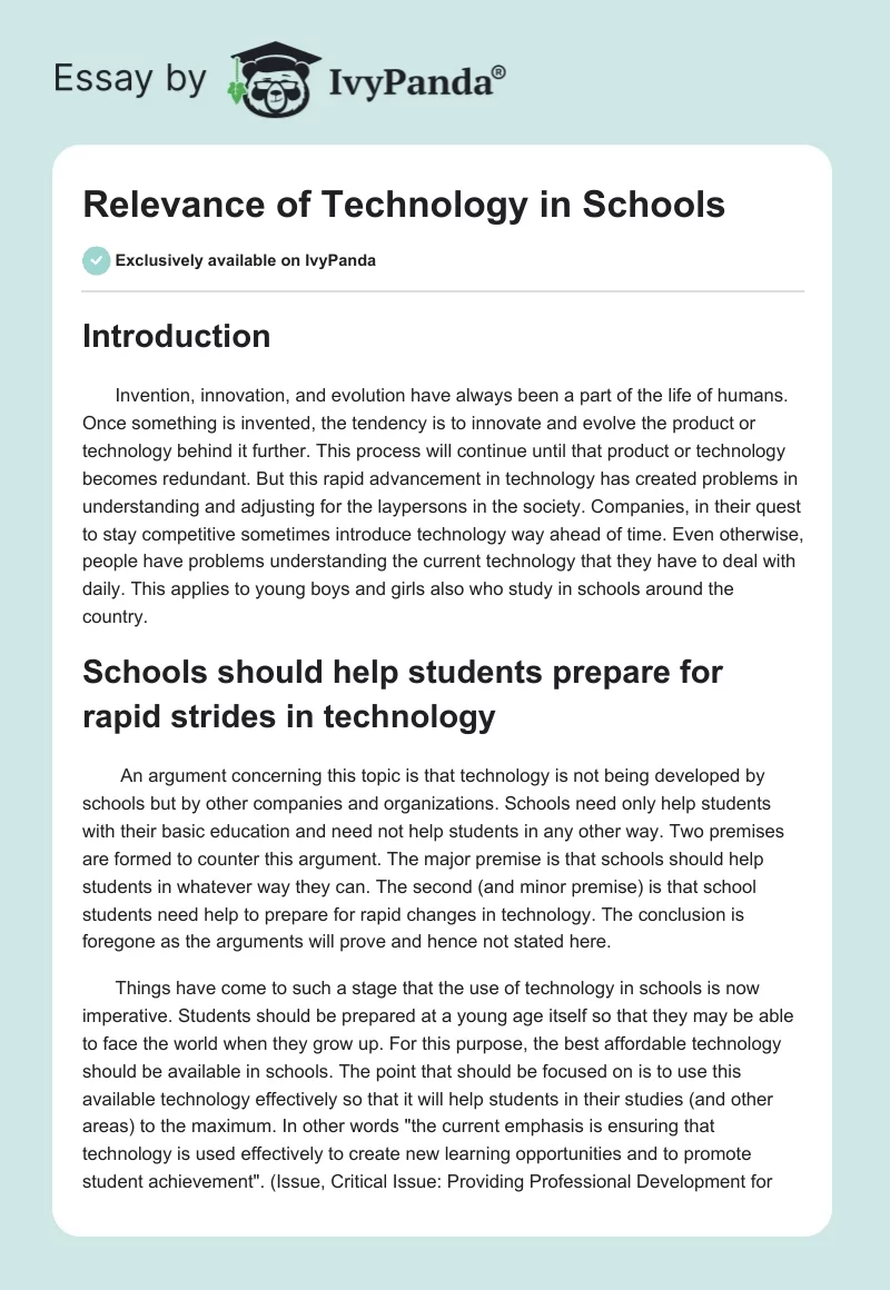 Relevance of Technology in Schools. Page 1