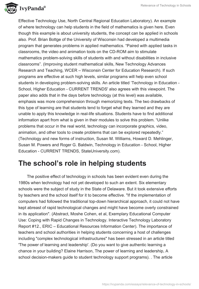 Relevance of Technology in Schools. Page 2