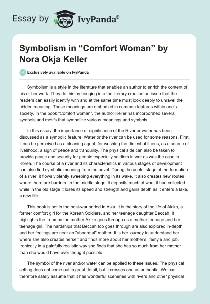 Symbolism in “Comfort Woman” by Nora Okja Keller. Page 1