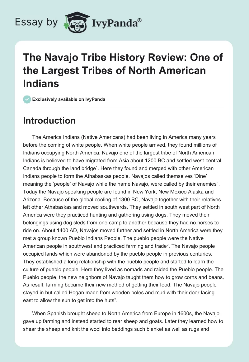 The Navajo Tribe History Review: One of the Largest Tribes of North American Indians. Page 1