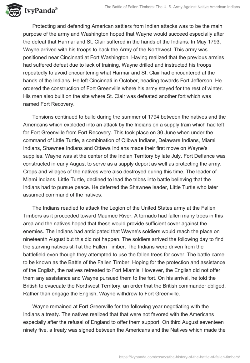 The Battle of Fallen Timbers: The U. S. Army Against Native American Indians. Page 2