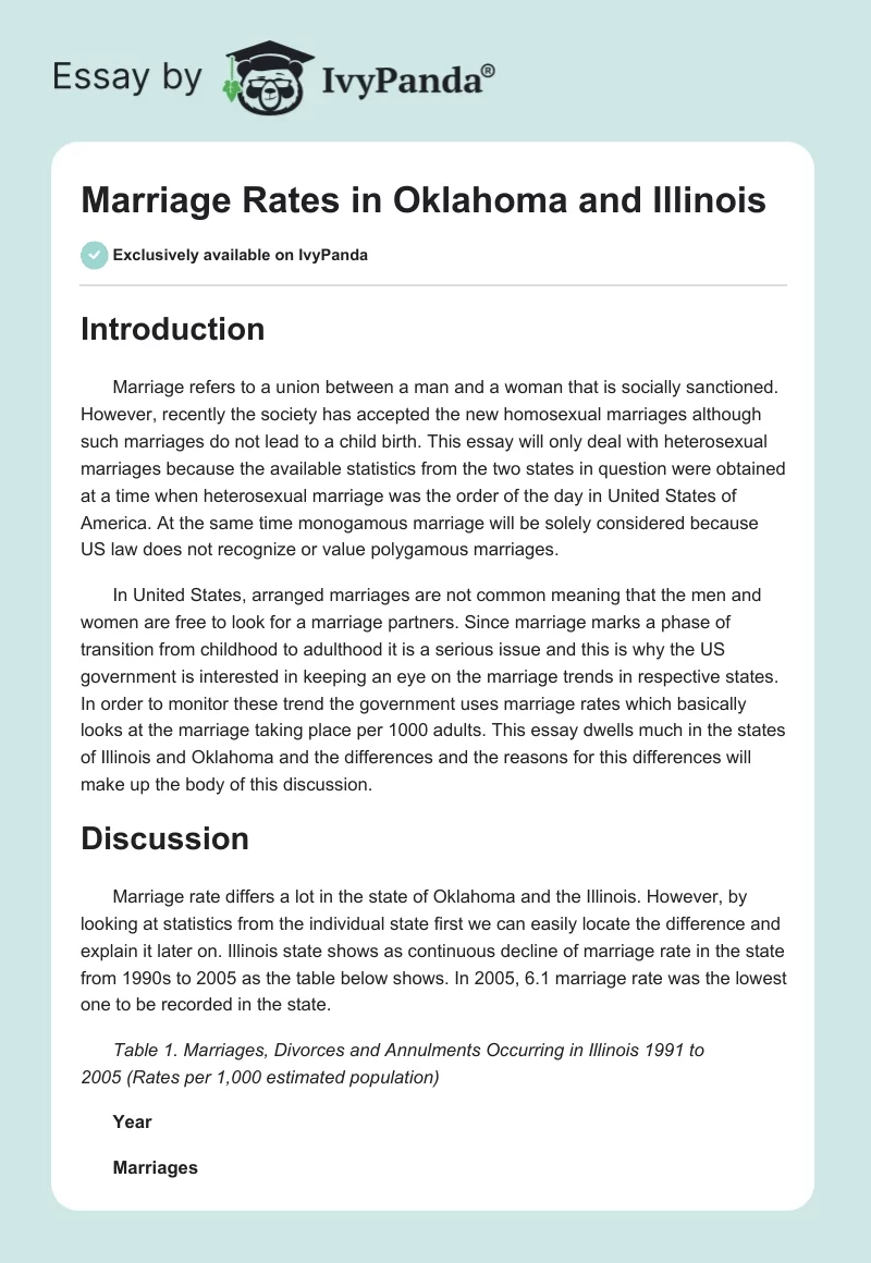 Marriage Rates in Oklahoma and Illinois. Page 1