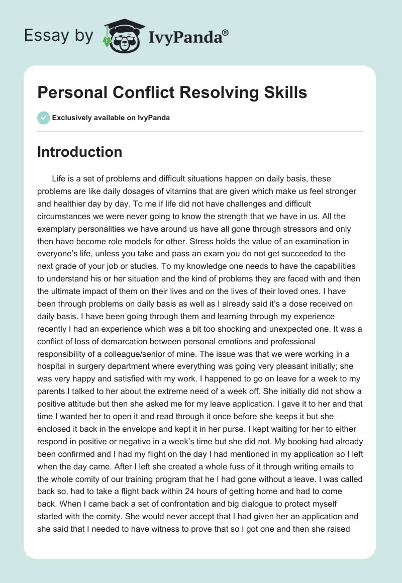 Personal Conflict Resolving Skills. Page 1