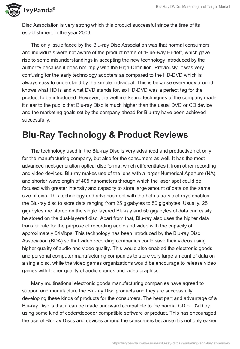 Blu-Ray DVDs: Marketing and Target Market. Page 3