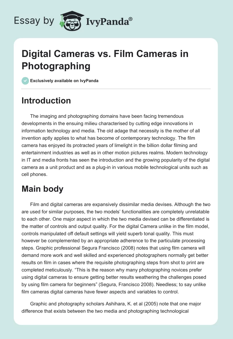 Digital Cameras vs. Film Cameras in Photographing. Page 1