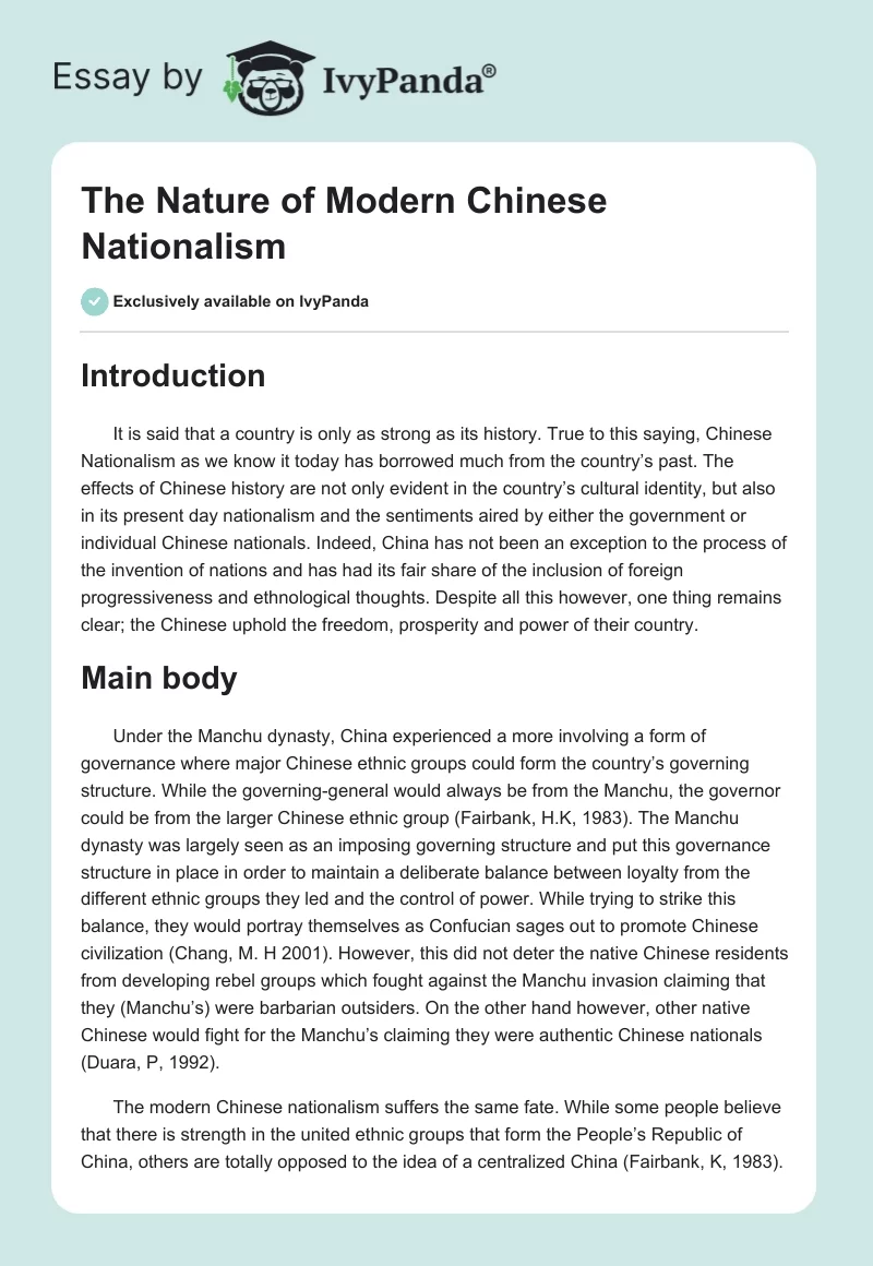 The Nature of Modern Chinese Nationalism. Page 1