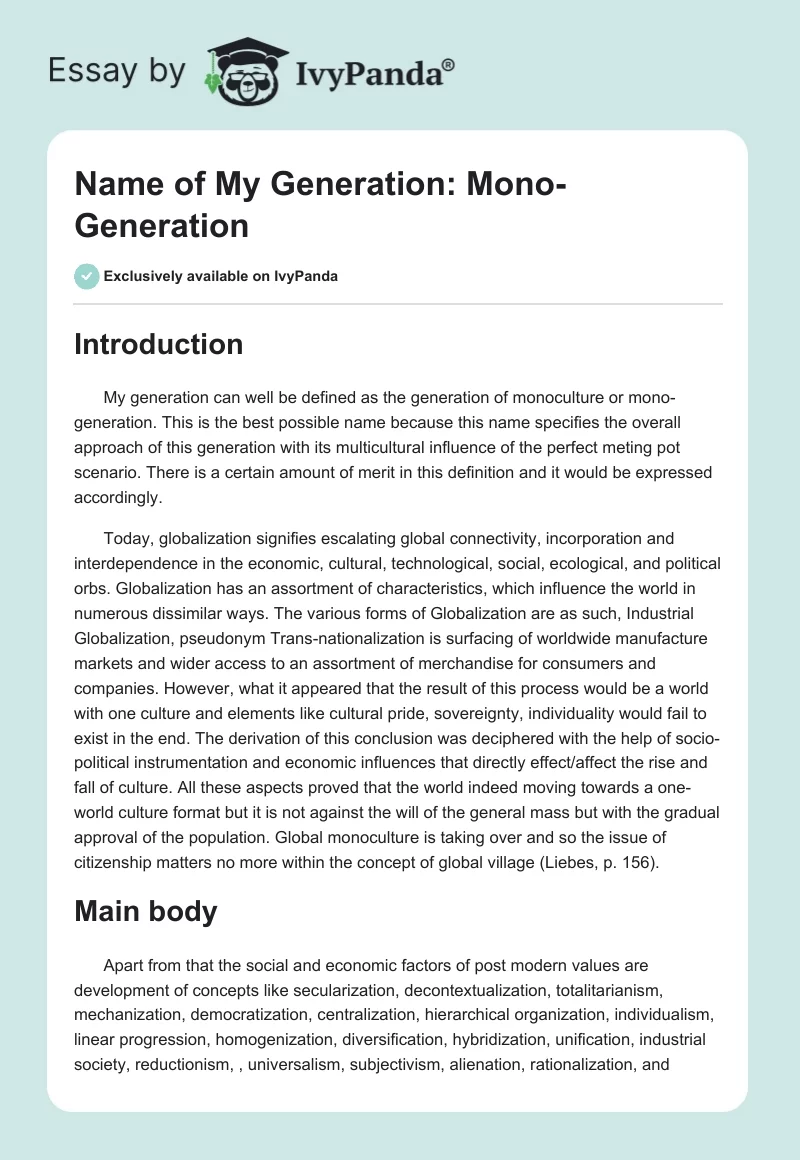 Name of My Generation: Mono-Generation. Page 1