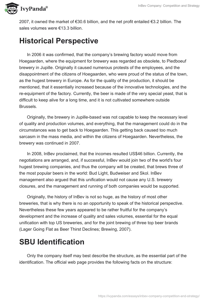 InBev Company: Competition and Strategy. Page 2