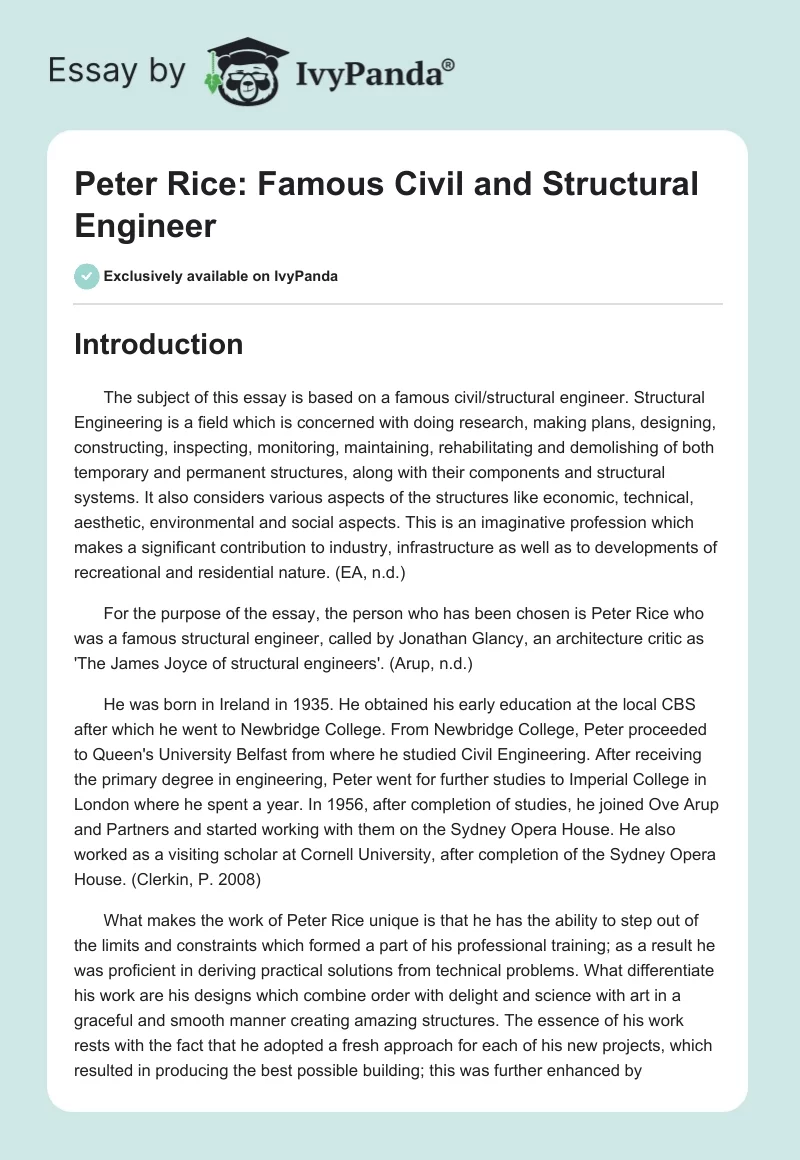 Peter Rice: Famous Civil and Structural Engineer. Page 1