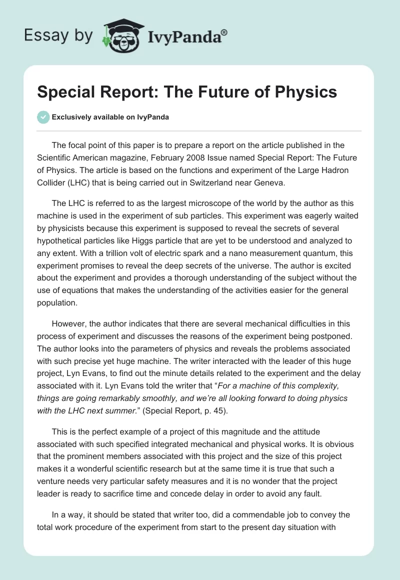 Special Report: The Future of Physics. Page 1