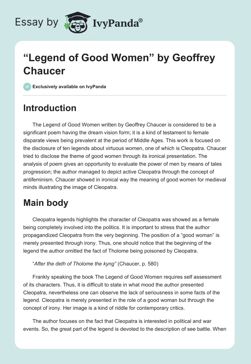 “Legend of Good Women” by Geoffrey Chaucer. Page 1