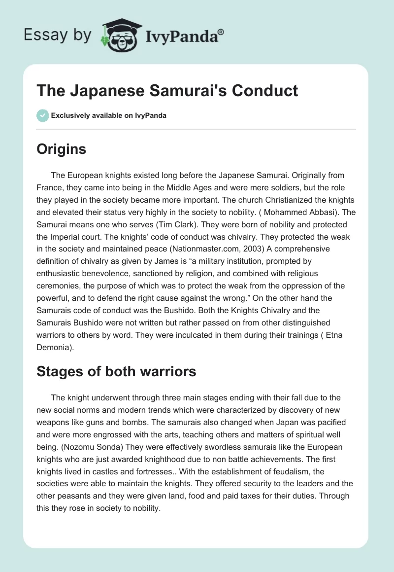 The Japanese Samurai's Conduct. Page 1