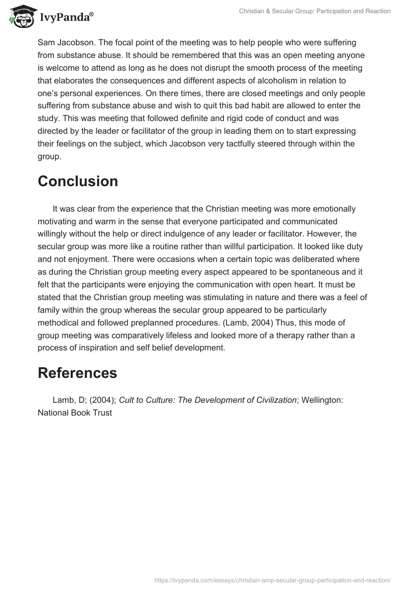 Christian & Secular Group: Participation and Reaction. Page 2