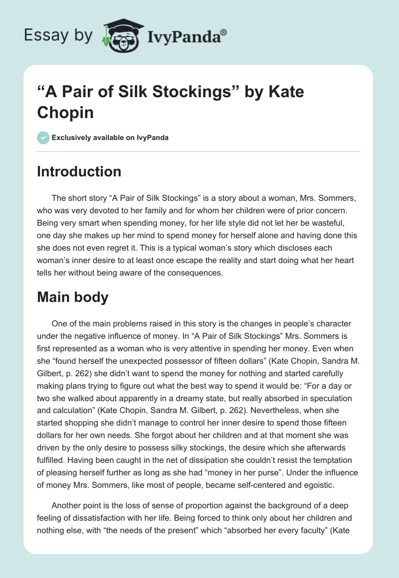 “A Pair of Silk Stockings” by Kate Chopin. Page 1