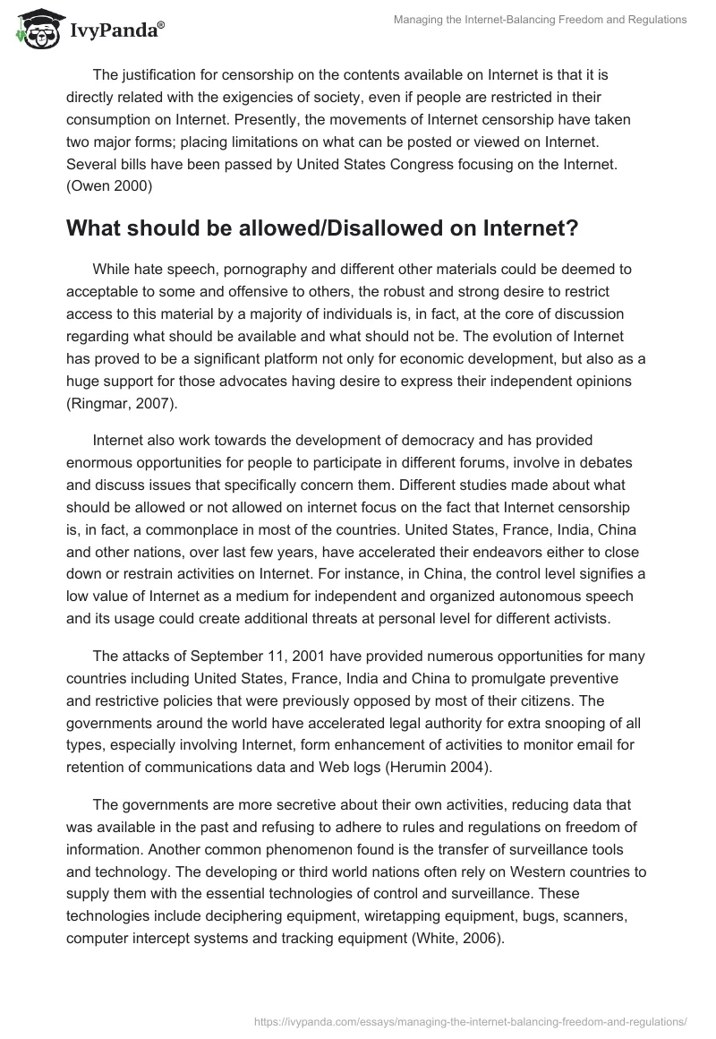 Managing the Internet-Balancing Freedom and Regulations. Page 3