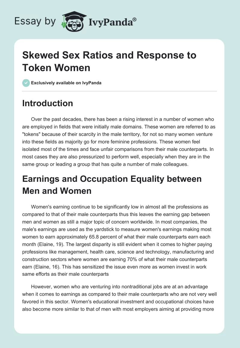 Skewed Sex Ratios and Response to Token Women. Page 1