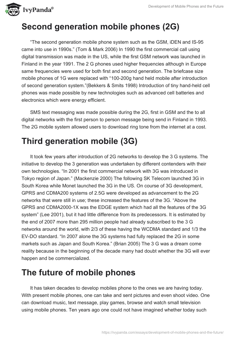Development of Mobile Phones and the Future. Page 2