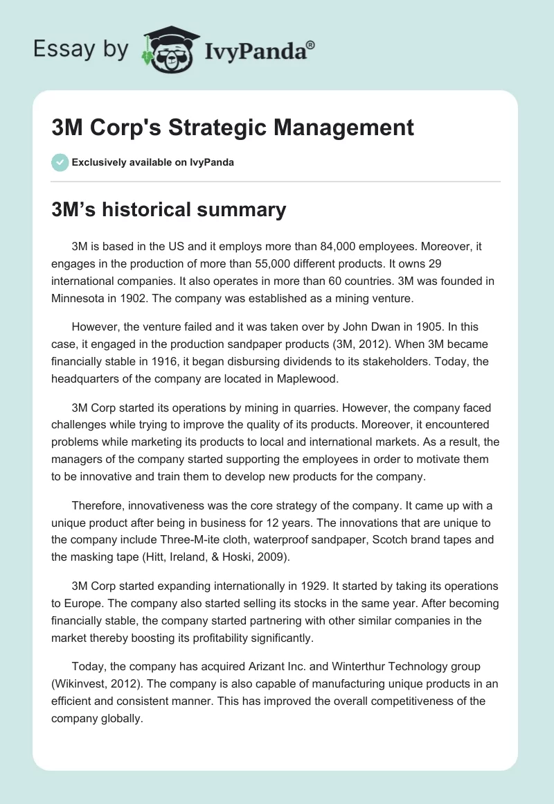 3M Corp's Strategic Management. Page 1