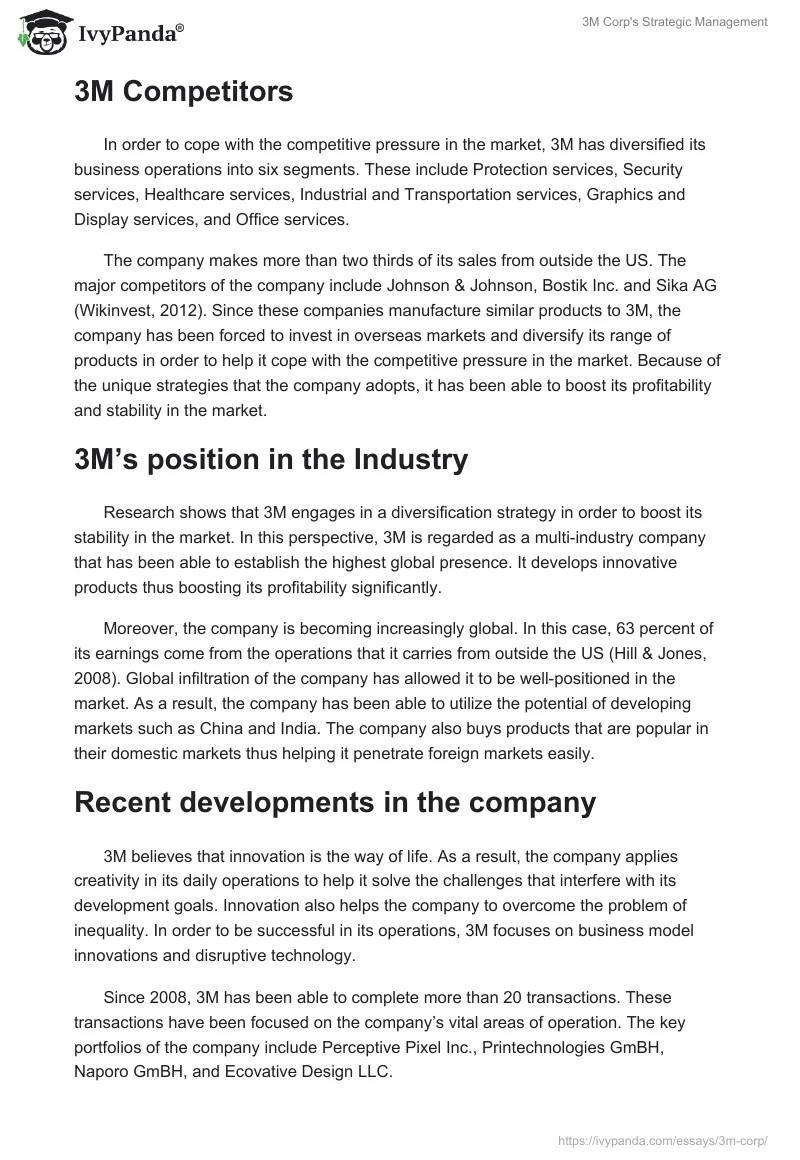 3M Corp's Strategic Management. Page 2