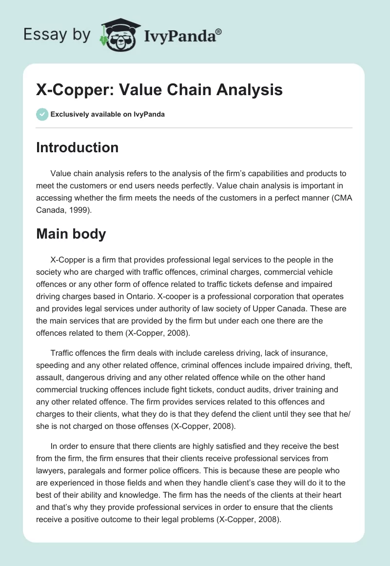 X-Copper: Value Chain Analysis. Page 1