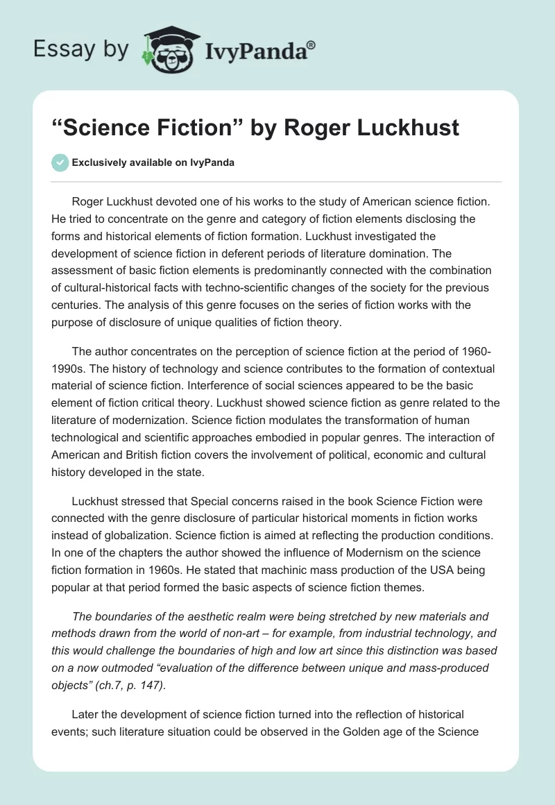 “Science Fiction” by Roger Luckhust. Page 1
