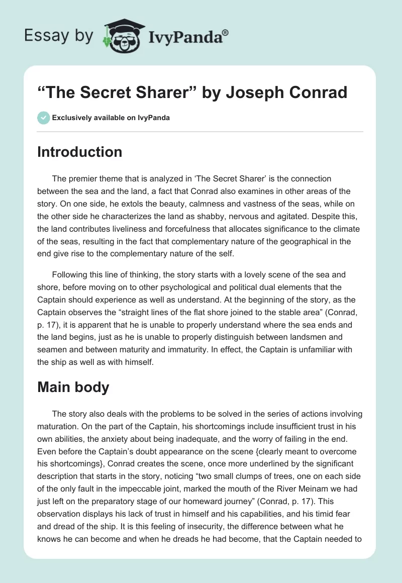 “The Secret Sharer” by Joseph Conrad. Page 1