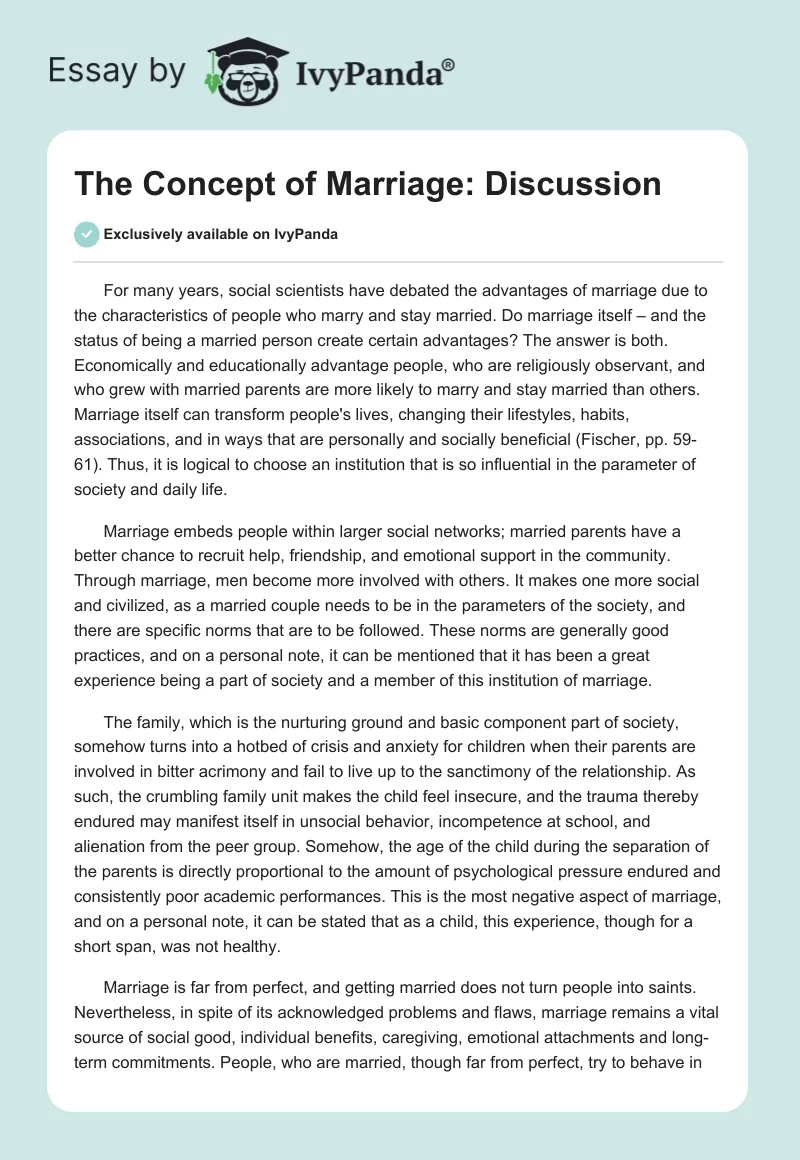 The Concept of Marriage: Discussion. Page 1