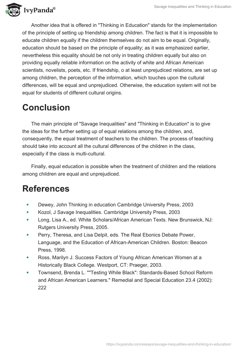 "Savage Inequalities" and "Thinking in Education". Page 2