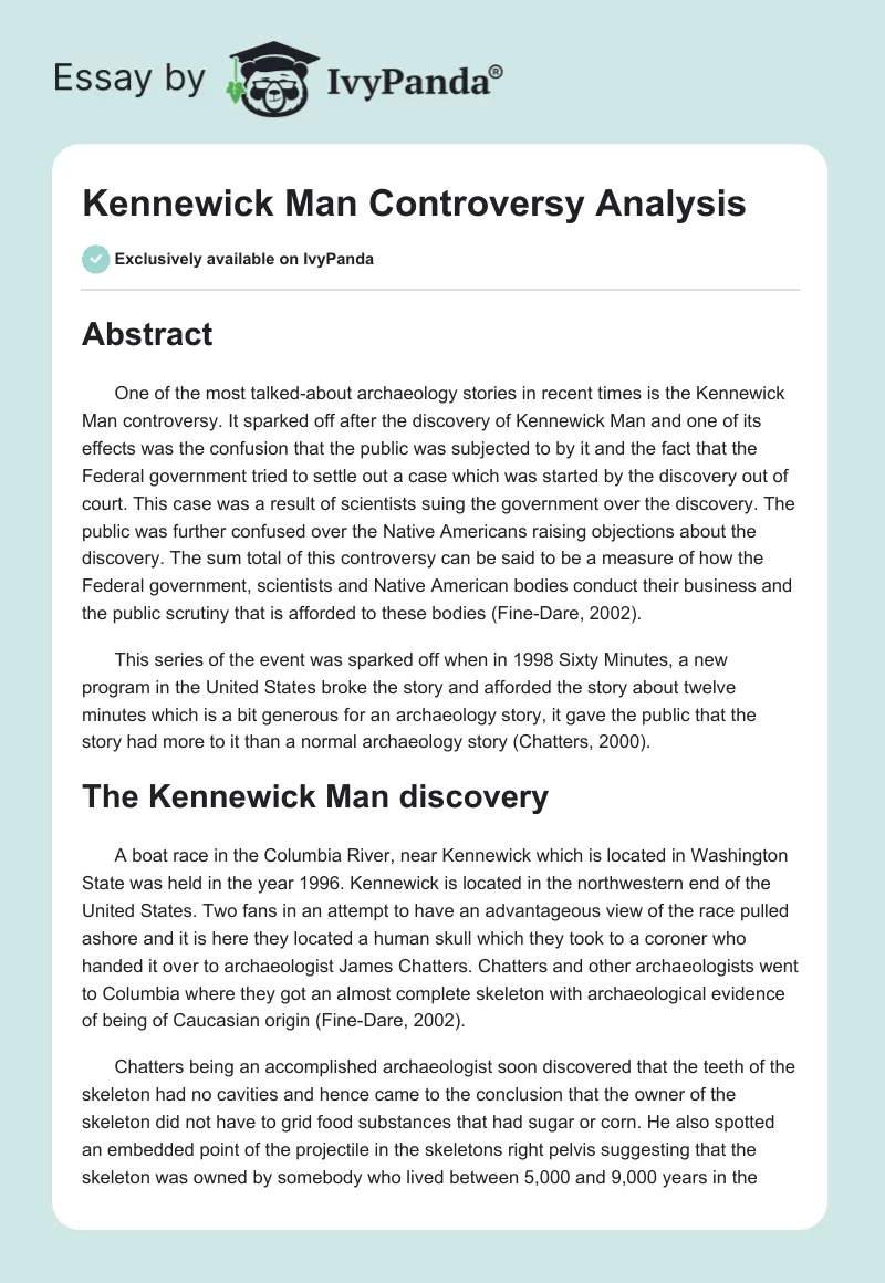 Kennewick Man Controversy Analysis. Page 1