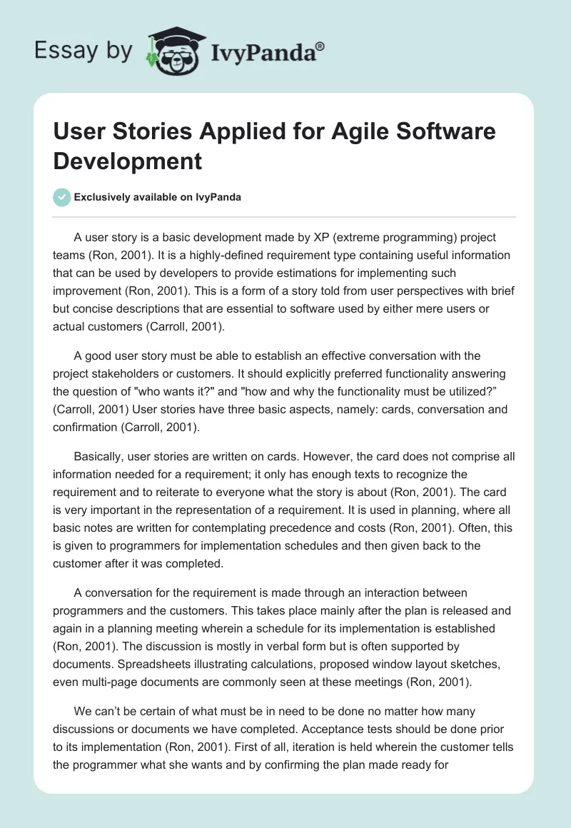 User Stories Applied for Agile Software Development. Page 1