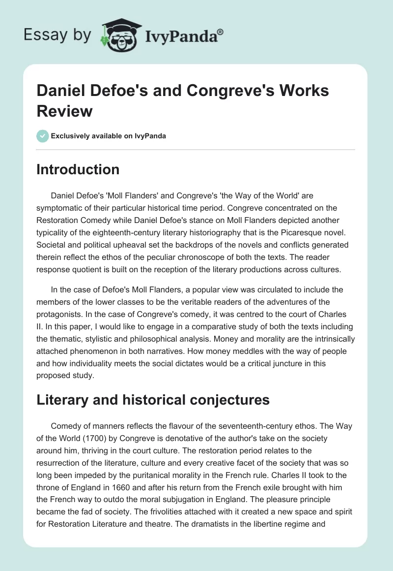 Daniel Defoe's and Congreve's Works Review. Page 1