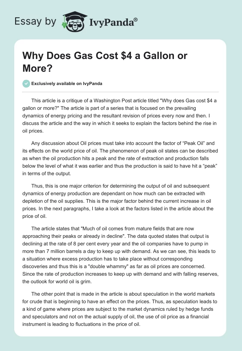 "Why Does Gas Cost $4 a Gallon or More?". Page 1