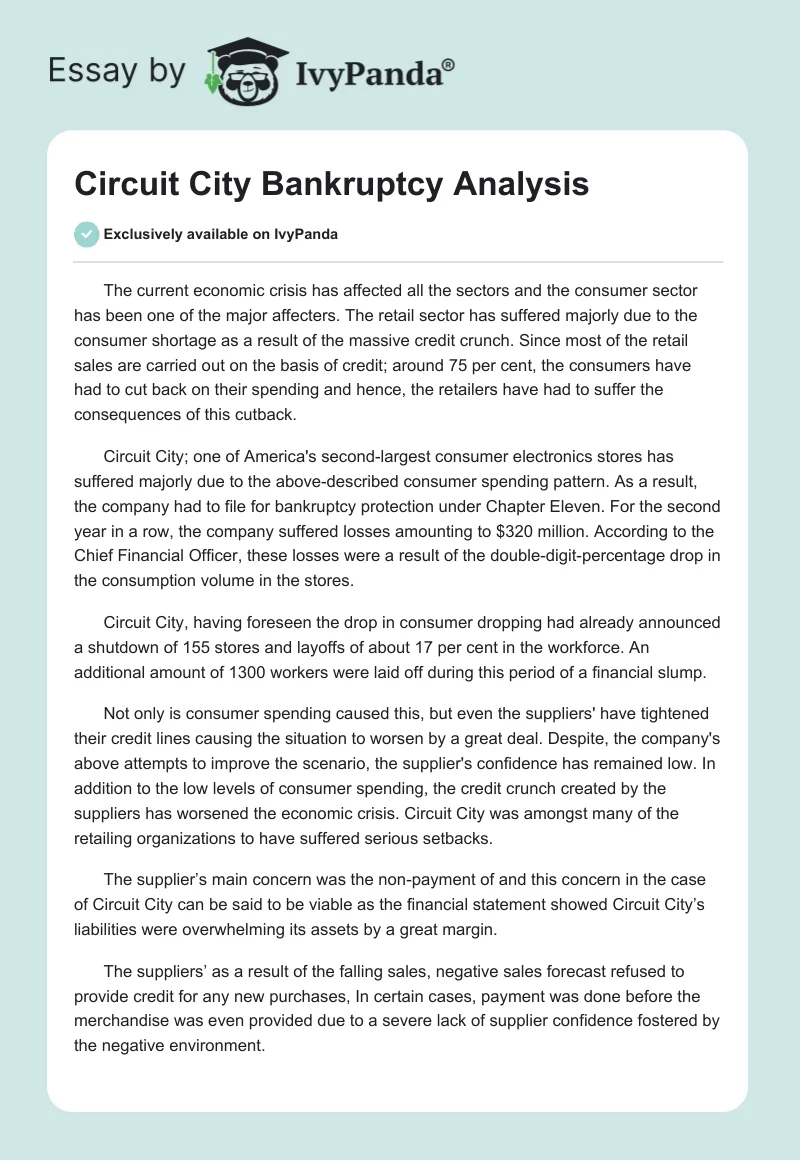 Circuit City Bankruptcy Analysis. Page 1