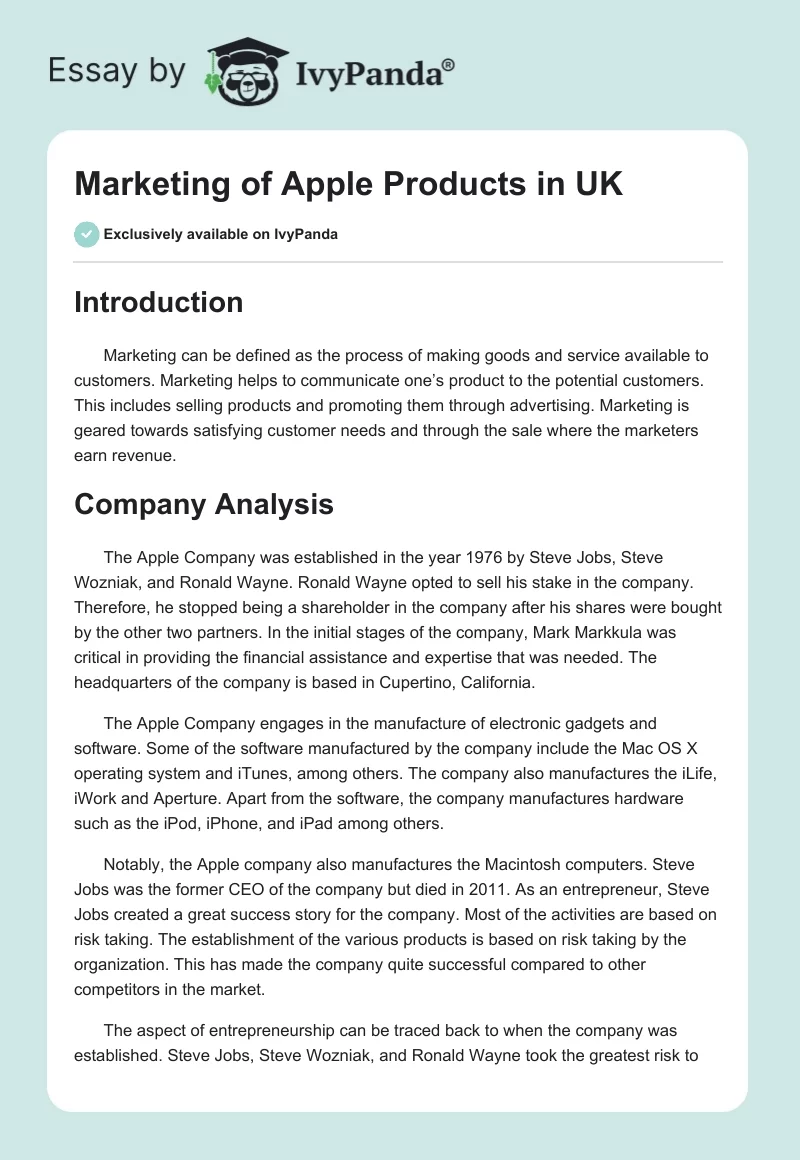 Marketing of Apple Products in UK. Page 1