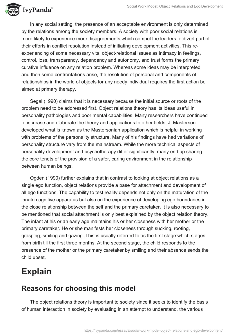 Social Work Model: Object Relations and Ego Development. Page 2