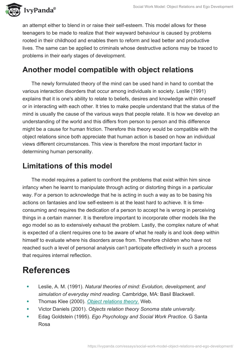 Social Work Model: Object Relations and Ego Development. Page 4