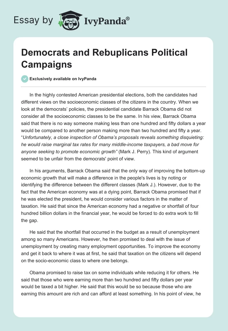 Democrats and Rebuplicans Political Campaigns. Page 1