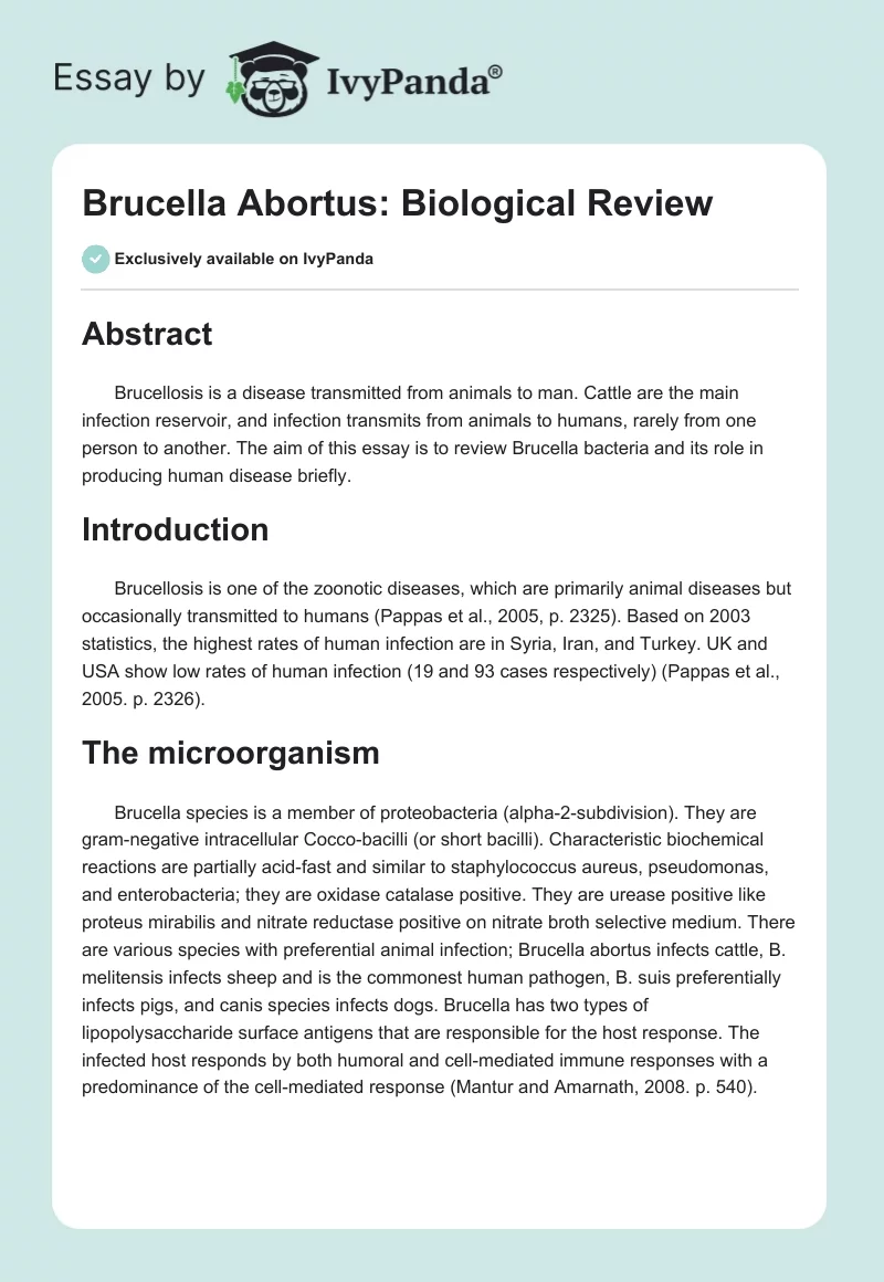 Brucella Abortus: Biological Review. Page 1