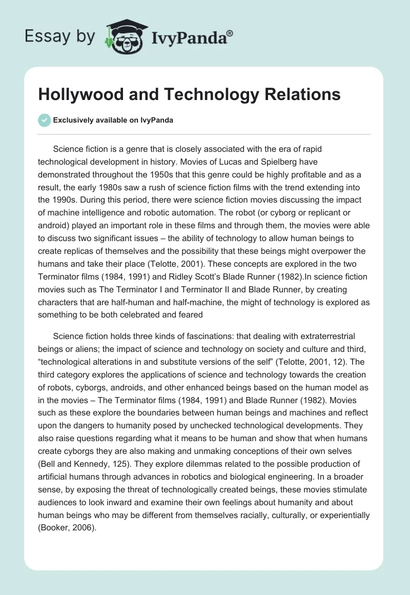 Hollywood and Technology Relations. Page 1