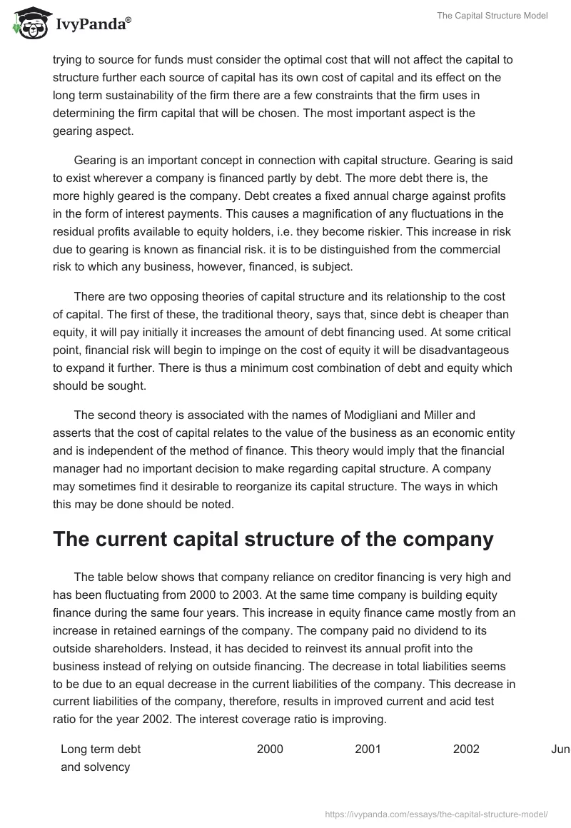 The Capital Structure Model. Page 2