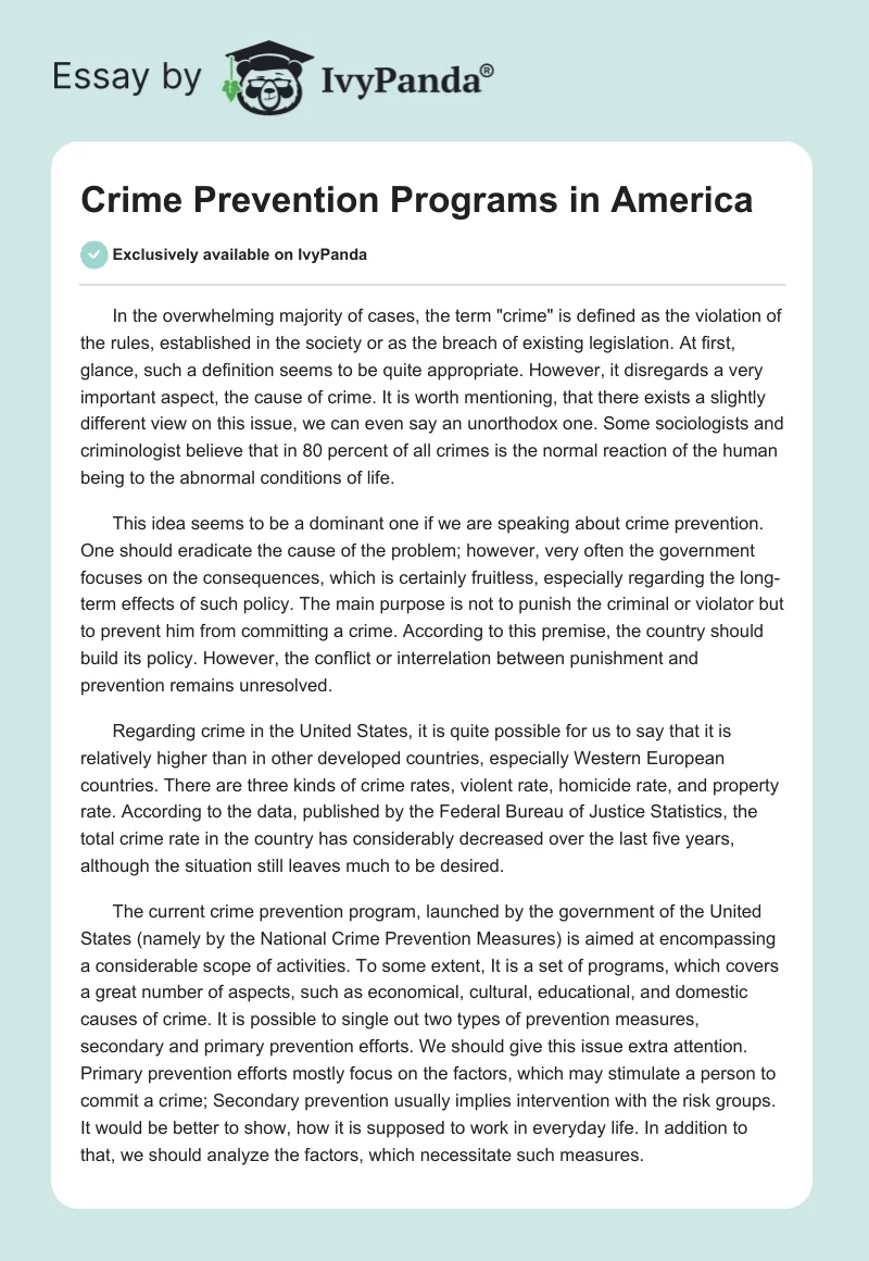 Crime Prevention Programs in America. Page 1
