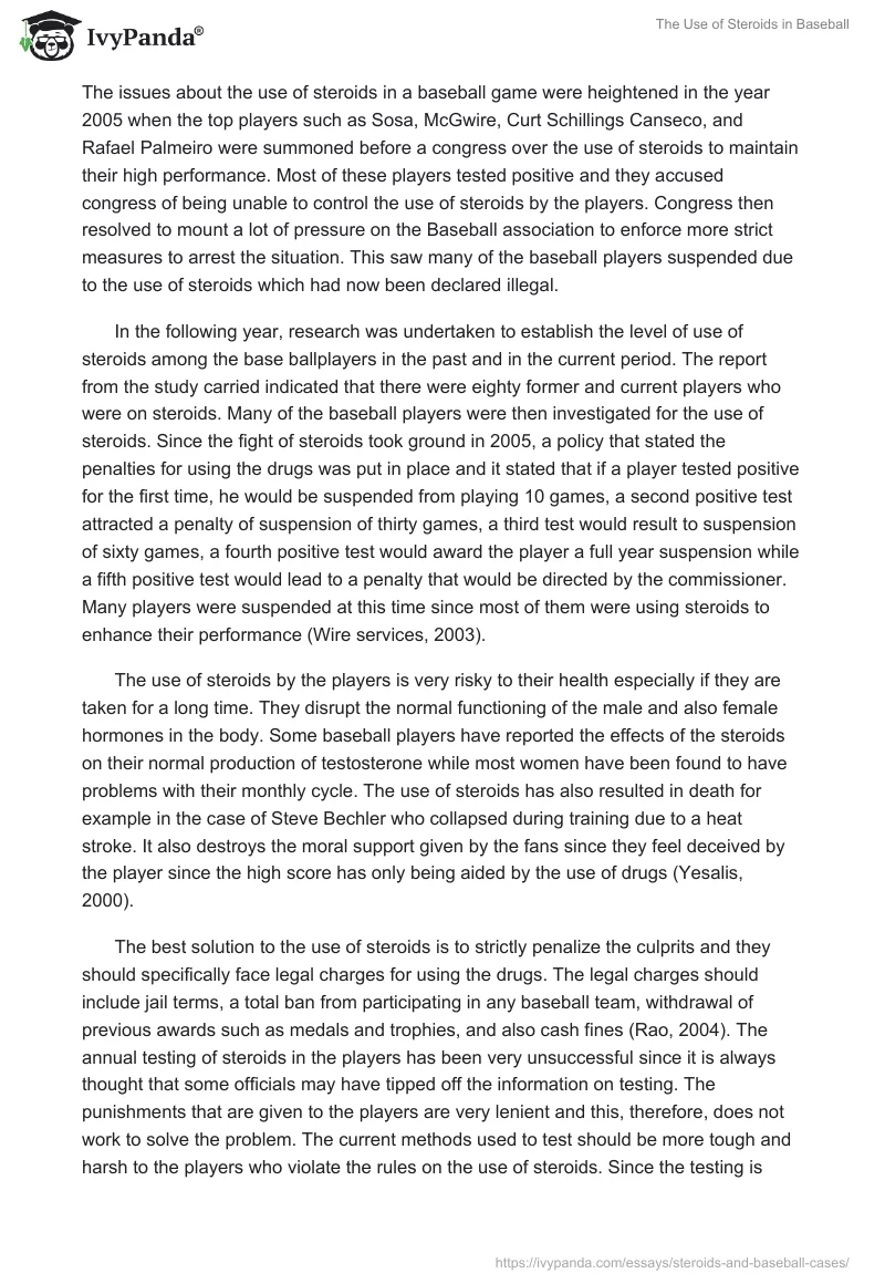 The Use of Steroids in Baseball. Page 2