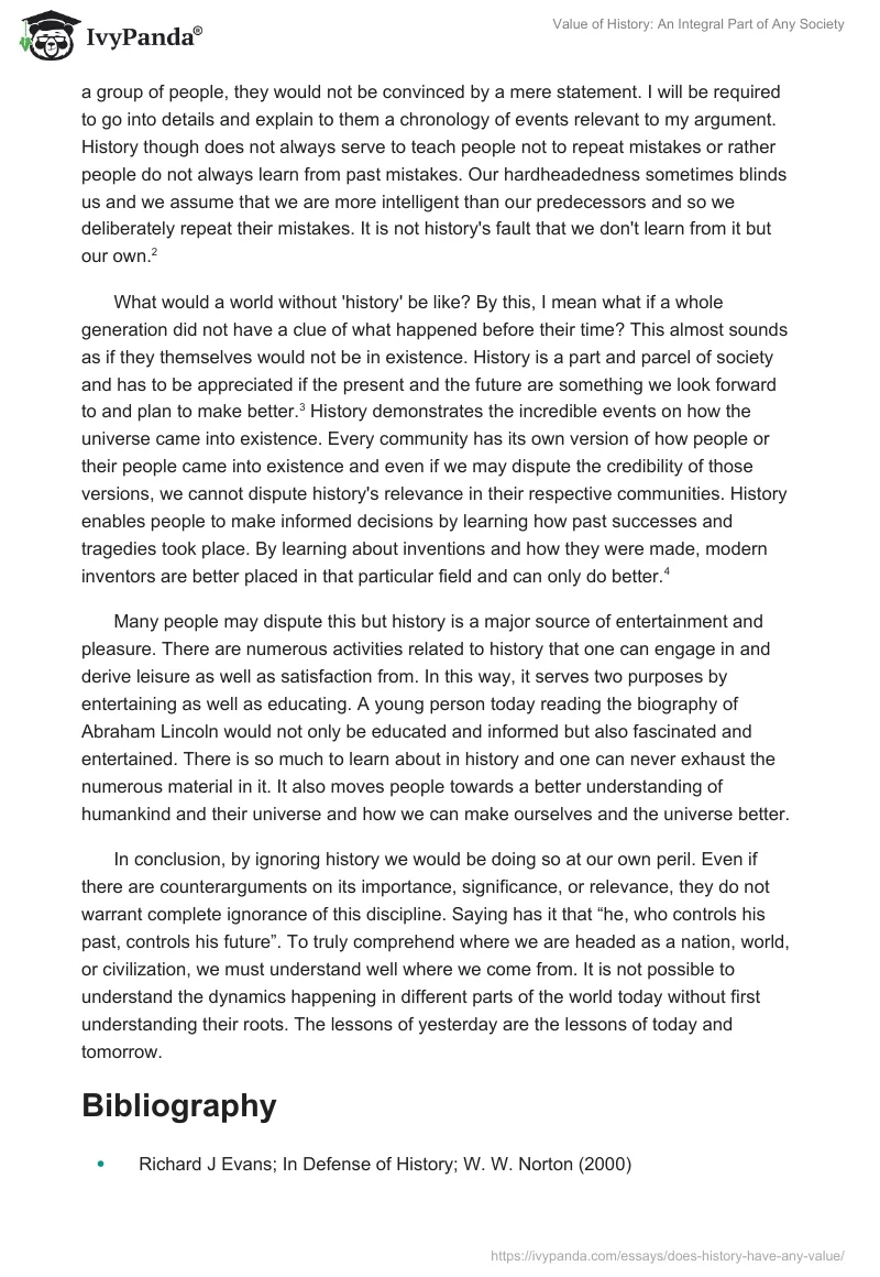 Value of History: An Integral Part of Any Society. Page 2
