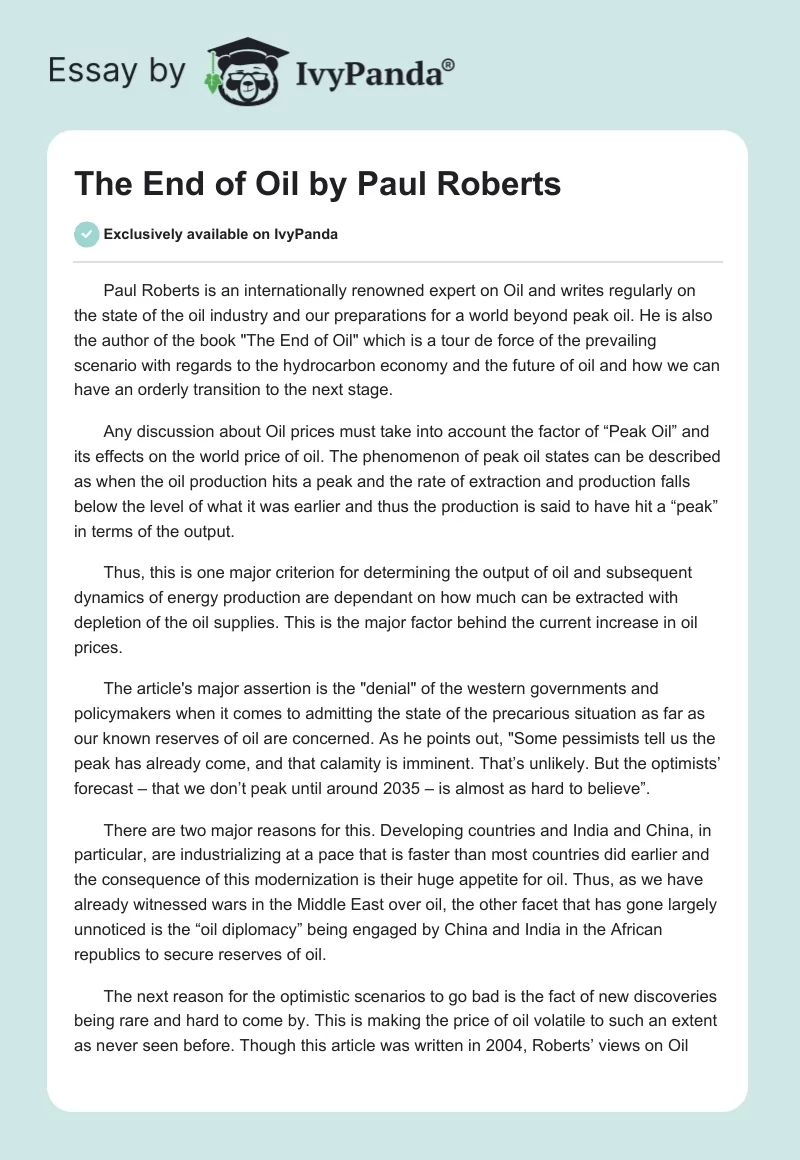 "The End of Oil" by Paul Roberts. Page 1